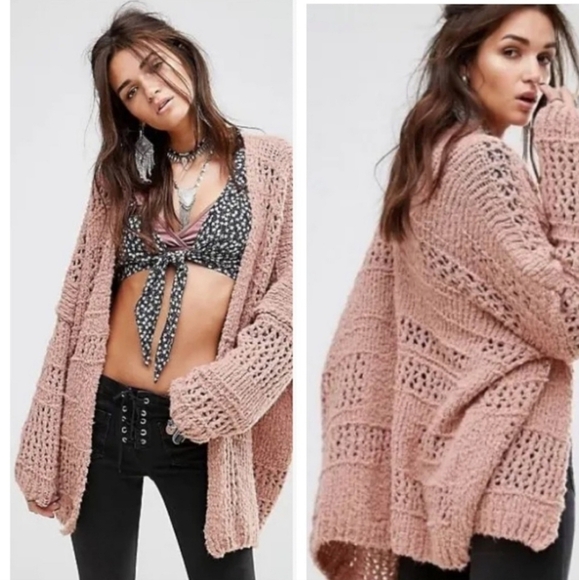 Free People BOHO Saturday Morning Cardigan Sweater Open Knit Oversized Cozy XS/S - Picture 1 of 16